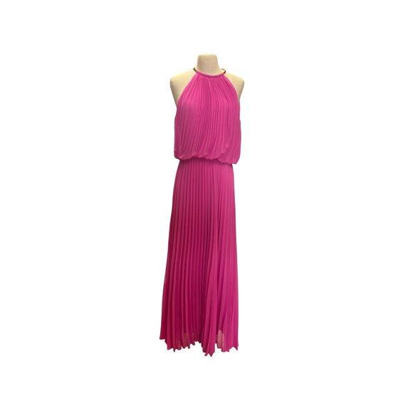 MSK Sleeveless Pleated Halter Maxi Dress In Hot Pink Evening Gown Mother of the - Picture 1 of 11